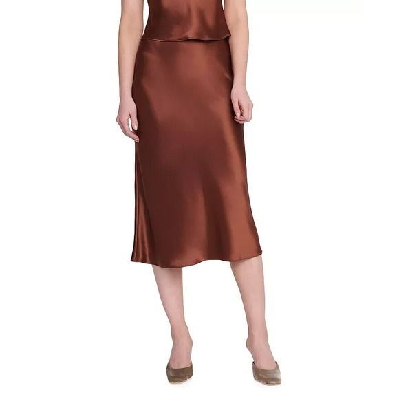 STAUD Womens Tuckernuck Angela Midi Satin Skirt in Clove Size 4 - Picture 1 of 9